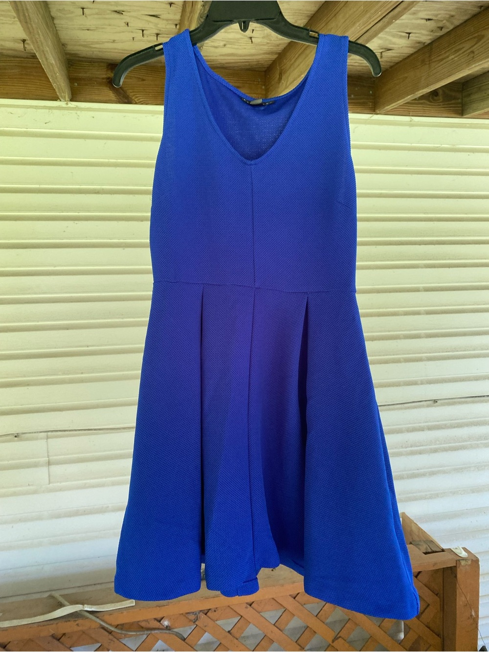 attention Bright Blue Textured V-Neck Dress